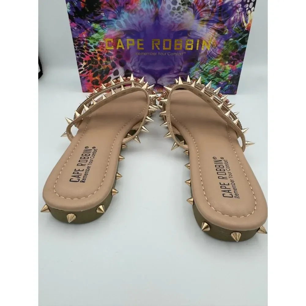 Cape Robbin Xtreme Nude Spiked Slide Sandals Size 8 Studded Rhinestone